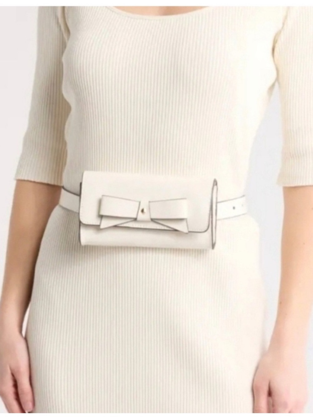 Kate Spade New York Leather Bow Belt Bag in Cream, Size S/M, NWT Travel Trendy